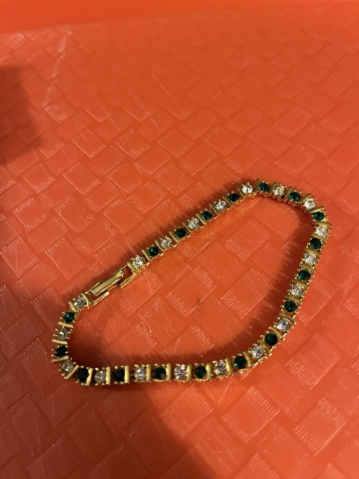 Pulseira de Tênis Vintage Avon Simulada Esmeralda - Grande 8" com Caixa - Imagem 1 de 2