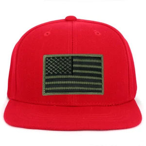 Youth Kid Size Olive American Flag Patch Flat Bill Baseball Cap - FREE SHIPPING - Picture 1 of 21