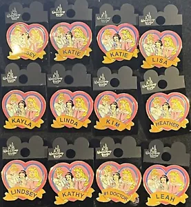 DISNEY PIN Princesses in Heart Cinderella Snow White & Aurora Name Drop You Pick - Picture 1 of 2
