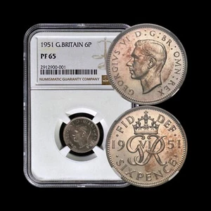 GREAT BRITAIN. 1951, 6 Pence - NGC PF65 - KGVI, Crowned Monogram, RARE - Picture 1 of 9