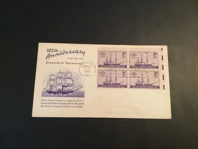FDC 1944#923a H Grimsland Cachet 125th Anniversary Steam Ship Savanna GA. 3 Cent - Image 1 of 2