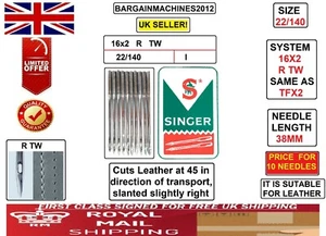 SINGER 16X2 R TW SAME AS TFX2 SIZE:140/22 INDUSTRIAL SEWING MACHINE NEEDLE - Picture 1 of 3