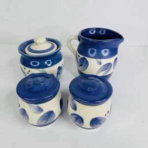 Pfaltzgraff Villa Flora Salt Pepper Shaker Creamer Sugar Bowl Blue White Mexico - Picture 1 of 8
