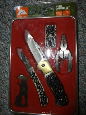 OZARK TRAIL 5 PIECE COMBO SET 2 Knives - Tool - Money Clip - Metal Tin *New** - Image 1 of 3