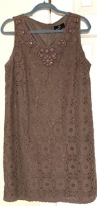 Brown Dress Women’s 16 Crochet Lace Overlay Sleeveless Gem Neckline Ronni Nicole - Picture 1 of 6