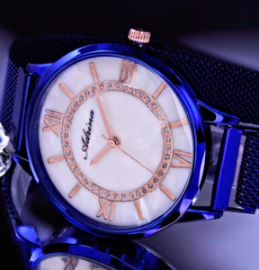 Adrina Damen Mesh Armband Frauen Uhr Blau Perlmutt Design B-Ware - Bild 1 von 2