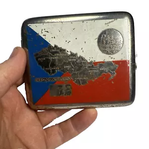 Ceskoslovensko Cigarette Case Map Enamel Painted Mid Century - Picture 1 of 14
