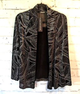 Notations Top Black Silver Sparkle Size S  Faux 2-Piece Velour  L-Sleeve Holiday - Picture 1 of 4