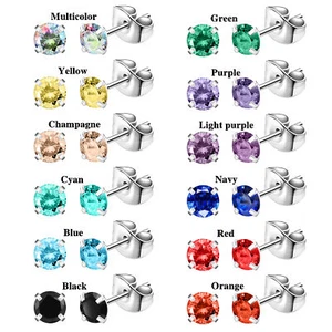 1 Pair 20G Stainless Steel Stud Earrings CZ Ear Studs Cartilage Piercing Jewelry - Picture 1 of 33