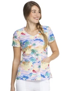 California Dreaming Dickies Scrubs EDS V Neck Top DK700 CALD - Picture 1 of 6