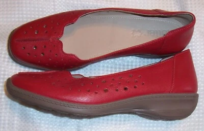Hotter Zoe Women's Size 9 Red Leather Slip On Scalloped Edge Flats Shoes NEW - Image 1 of 4