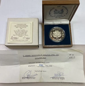 1976 Singapore $10 Silver Ship PROOF Coin in Original Box w/ COA - Picture 1 of 6