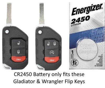 Remote Entry Key Fob Battery CR2450 Fits Jeep Gladiator & Wrangler Flip Key - Image 1 of 2