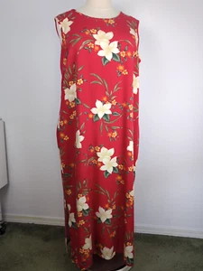 Caribbean Joe Women's Hawaiian Maxi Dress 3X Red Floral Tropical Sleeveless - Picture 1 of 9
