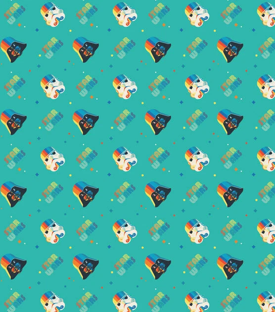 Star Wars Empire Helms Rainbow Turquoise Cotton Fabric Remnant  31" x 44" - Image 1 of 1