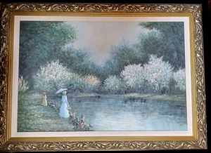 C Hunter (20th/21st Centuries) Oil on Canvas "On the Pond" Impressionism - Picture 1 of 4