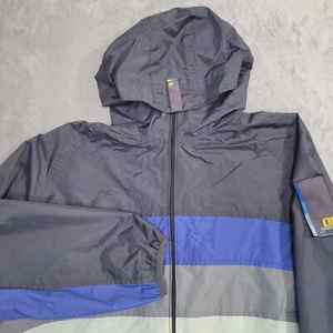 Vintage Alphanumeric Rain Jacket Mens Medium Blue Gray Vented Waterproof Y2K A# - Picture 1 of 18