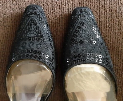 Zapatos Liz Claiborne Flex 5.5 M Sarong Slingback Pump Negro Satinado Lentejuelas EN CAJA Foto 1 de 4