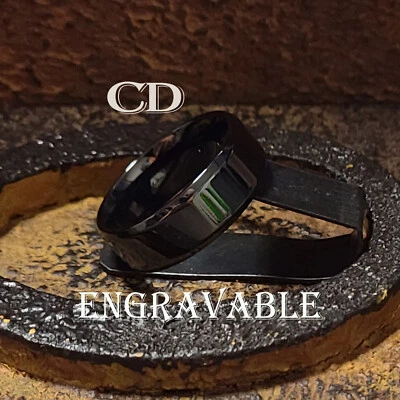 Personalized Men's Black Promise Ring - Engraved Guys Promise Ring - Beveled - Image 1 of 4