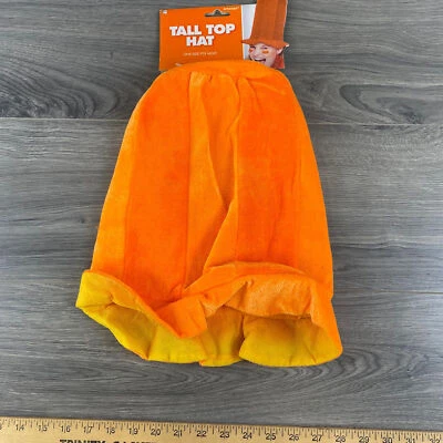 Top Hat Orange Tall Clown Fancy Dress Halloween Adult Costume Accessory - Image 1 of 4