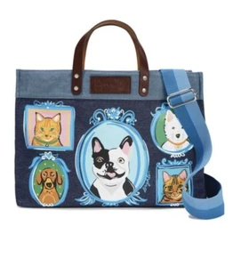 Brighton Artful At Heart Fur Family East West Denim Denim Tote H10087 NWT Fun! - Picture 1 of 20