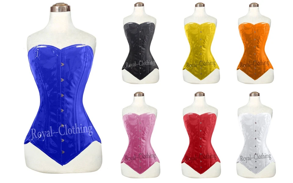 Espartilho de couro falso/artificial duplo desossado resistente linha longa busto - Imagem 1 de 1