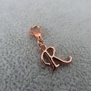 CURSIVE LETTER R Charm Zipper Pull Keychain Add On Clip Rose Gold Tone Initial - Picture 1 of 5