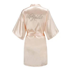 Women's Satin Bride Bridesmaid Robes Rhinestones Wedding Party Getting Ready - Picture 1 of 6