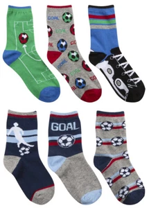MiniKidz Boys Football Design Socks Red Blue Green Navy Stripes Elasticated - Picture 1 of 3