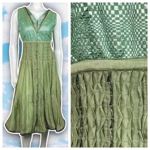 Vestido Midi Virtues Vintage Cintura Imperio Metálico Hada Círculo Falda Boho Regencia - Imagen 1 de 13