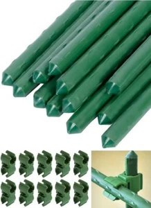 10 x Estacas para Plantas de Jardín + Clips - Bastones de Soporte de Escalada Recubiertos de Metal Plástico - Imagen 1 de 8