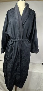 Vintage Victoria's Secret Womens Petite Small  Gold Label Robe Dark Blue Floral - Picture 1 of 9