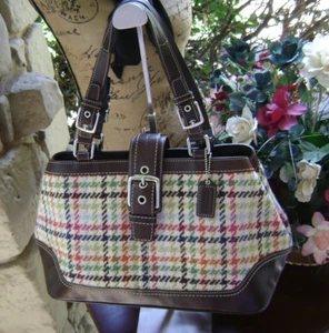 Coach EUC Tattersall Penelope Woven Wool and Finished Leather Handbag Vtg - Picture 1 of 9