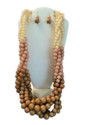 Colorido Conjunto de Collar de Cuentas Mujeres Largo y Pendientes Joyería de Moda Multihilo Foto 1 de 4