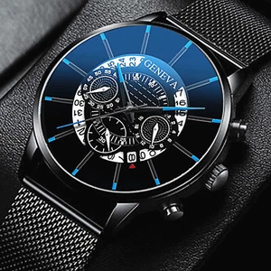 GENEVA Military Mens Stainless Steel Wrist Watch Casual Date Analog Quartz Watch - Picture 1 of 19