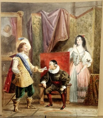 Belle Aquarelle XIXe Scène de Genre en Intérieur - Photo 1/2