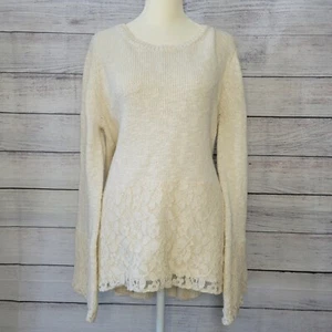 Style Co Sweater Womens XL Cream Lace Bottom Bell-Sleeve Warm Beige - Picture 1 of 10