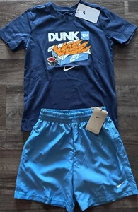 NWT Nike Boys YMD Light Blue/Navy/White DUNK 'EM Dri-Fit Shorts Set Medium - Picture 1 of 4