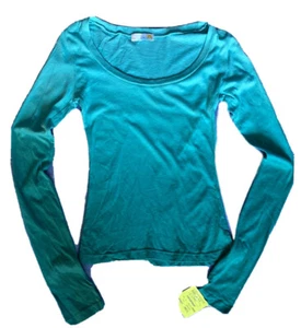 C&C California Y2K Vintage Ombré Teal Cotton Long Sleeve Fitted Top XS $68 NWT - Picture 1 of 7