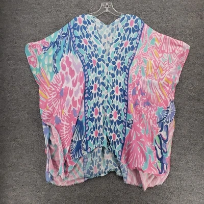 Lilly Pulitzer Cover Up Womens One Size Blue Skyla Caftan V Neck Floral Beach - Image 1 of 4