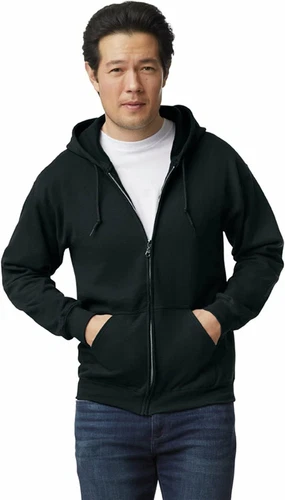 Gildan Black Zip up Hoodie Heavy Blend Blank Plain Hooded Sweatshirt Men