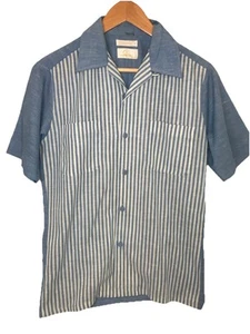 Spire California 1970's Disco Collar Shirt - Vintage Seventies Blue White Small - Picture 1 of 6