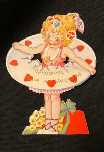 Tarjeta de San Valentín Show Girl vintage años 40 sin firmar - Imagen 1 de 2