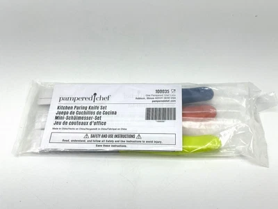 GENUINE Pampered Chef 100035 Kitchen Paring Knife Set of 3 Blue Orange Green - Image 1 of 2