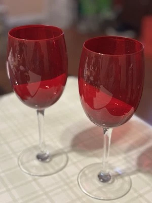 SET OF 2 ALL PURPOSE RUBY RED GLASS WHITE WINE,GOBLETS,LONG STEM-16 OZ - Image 1 of 3