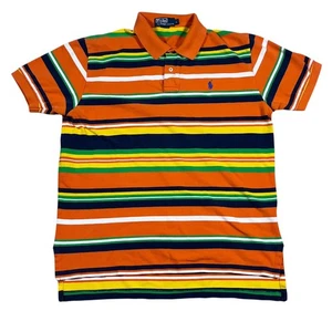 Polo by Ralph Lauren Mens Large Vtg Short Sleeve Orange/Multicolor Striped Shirt - Picture 1 of 3