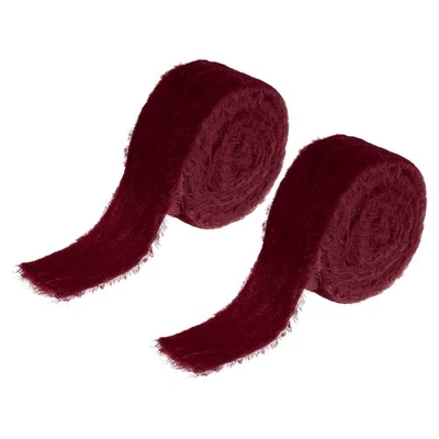1-1/2 Inch Velvet Ribbon, 2 Roll Total 6 Yard Frayed Ribbon, Dark Red - image 1 of 4