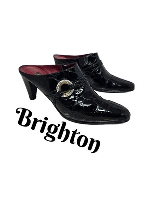 Brighton Mujer Rico Talla 7.5M Tacón Mules Negro Charol Trenzado Joyería  Foto 1 de 4