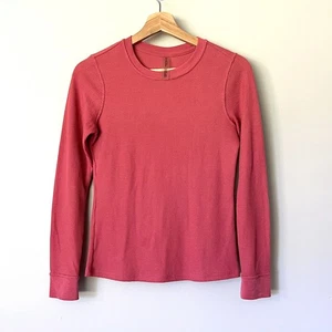 Outdoor Voices Top Size XS Waffle Knit Cropped Coral Pink Soft Crew Neck Shirt - Picture 1 of 7