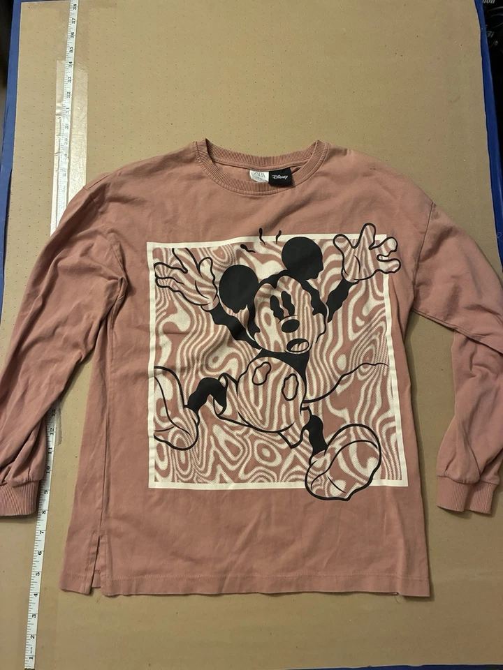 Zara Disney  T-Shirt Girls Size 13/14 Brown Graphic Print Logo Mickey Mouse - Image 1 of 3